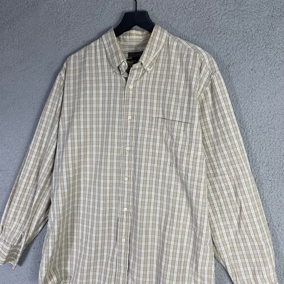 Saddlebred Beige Plaid Long Sleeve Button Up Shirt Men’s XL 100% Cotton - Picture 5 of 9
